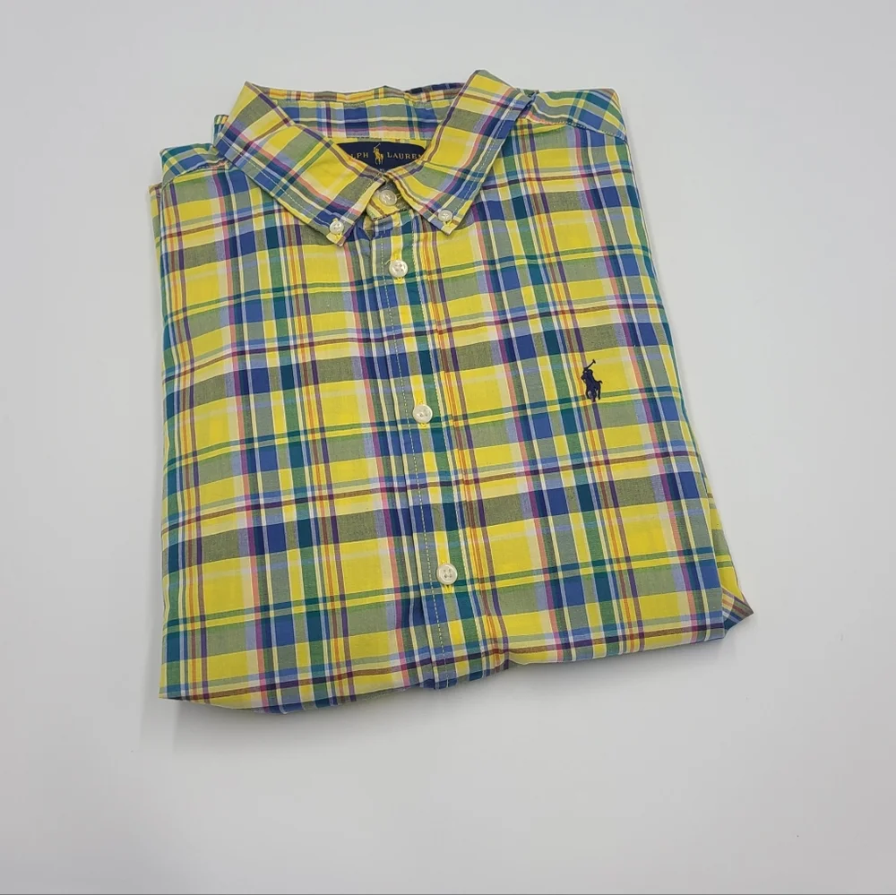 Ralph Lauren boys' yellow plaid button down shirt size XL